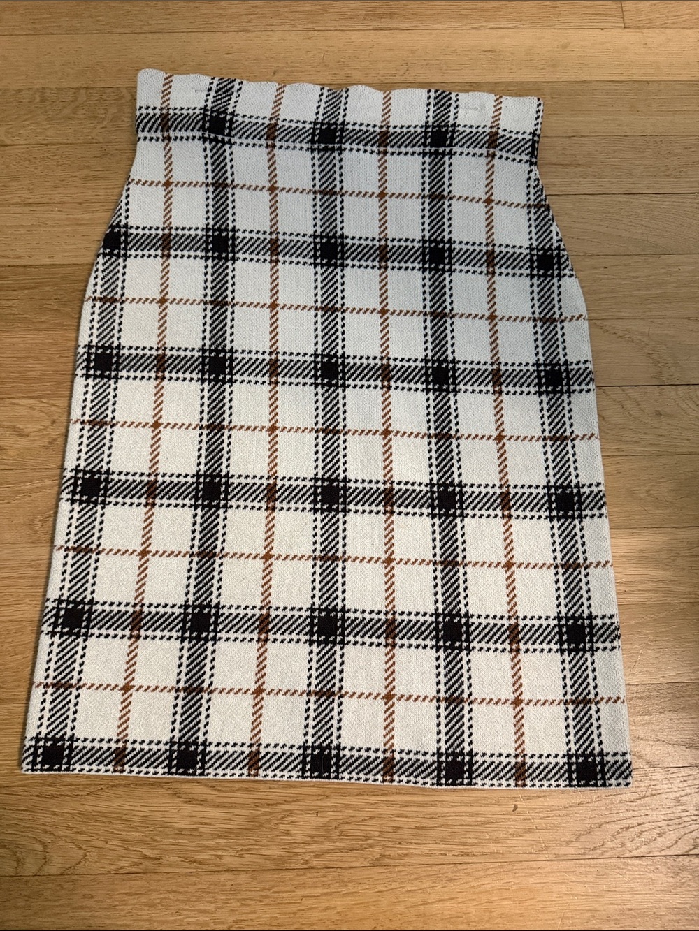 Ann Taylor White Plaid Pencil Skirt with Black & Brown Checks
